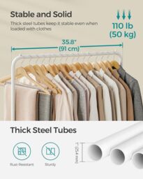 SONGMICS Rolling Clothes Rack with Middle Rod & Storage Shelf in White - thumbnail 4