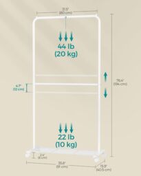 SONGMICS Rolling Clothes Rack with Middle Rod & Storage Shelf in White - thumbnail 2