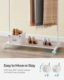 SONGMICS Rolling Clothes Rack with Middle Rod & Storage Shelf in White - thumbnail 6