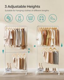 SONGMICS Rolling Clothes Rack with Middle Rod & Storage Shelf in White - thumbnail 3