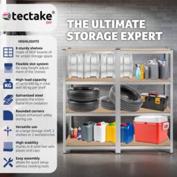 tectake Garage Shelving 640 Kg - Silver - thumbnail 2