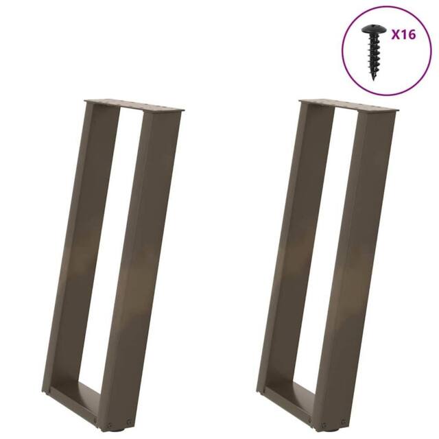 Berkfield Home Console Table Legs U-Shaped 2 pcs Natural Steel 38x(72-73) cm Steel in Brown - image 1