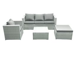 Fimous 5 Seater Rattan Garden Furniture Set with 3 Seater Sofa Chair Square Coffee Table Big Footstool Light Grey Mixed - thumbnail 2