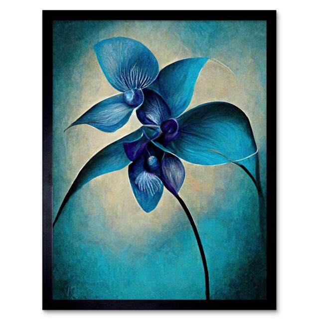 "Artery8 Wall Art Print Abstract Blue Orchid Floral Modern Art Framed in Black - Size: W12"" x H16""" - image 1