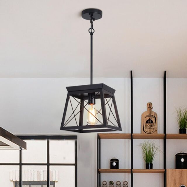 Garwarm 1 Light E27 Rectangular Black Adjustable Metal Cage Rustic Lantern Chandelier - image 1