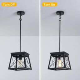 Garwarm 1 Light E27 Rectangular Black Adjustable Metal Cage Rustic Lantern Chandelier - thumbnail 5