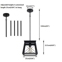 Garwarm 1 Light E27 Rectangular Black Adjustable Metal Cage Rustic Lantern Chandelier - thumbnail 6