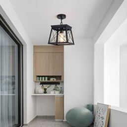 Garwarm 1 Light E27 Rectangular Black Adjustable Metal Cage Rustic Lantern Chandelier - thumbnail 3