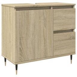 Berkfield Home Bathroom Sink Cabinet Sonoma Oak 65x33x60 cm Engineered Wood in Brown - Size: 65 x 33 x 60 cm - thumbnail 2