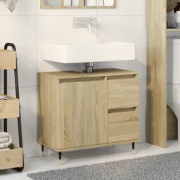 Berkfield Home Bathroom Sink Cabinet Sonoma Oak 65x33x60 cm Engineered Wood in Brown - Size: 65 x 33 x 60 cm
