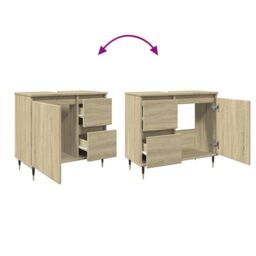 Berkfield Home Bathroom Sink Cabinet Sonoma Oak 65x33x60 cm Engineered Wood in Brown - Size: 65 x 33 x 60 cm - thumbnail 6