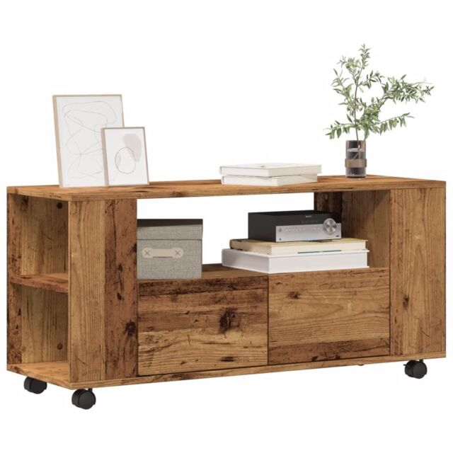 Berkfield Home TV Cabinet with Wheels Old Wood 102x34.5x43 cm Engineered Wood in Brown - image 1