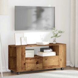 Berkfield Home TV Cabinet with Wheels Old Wood 102x34.5x43 cm Engineered Wood in Brown - thumbnail 3