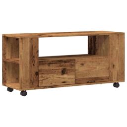 Berkfield Home TV Cabinet with Wheels Old Wood 102x34.5x43 cm Engineered Wood in Brown - thumbnail 2