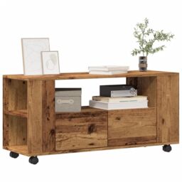 Berkfield Home TV Cabinet with Wheels Old Wood 102x34.5x43 cm Engineered Wood in Brown - thumbnail 1