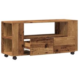 Berkfield Home TV Cabinet with Wheels Old Wood 102x34.5x43 cm Engineered Wood in Brown - thumbnail 5