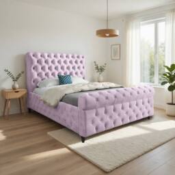 Casani Steeton Sleigh Upholstered Pink Soft Velvet Designer Bed Frame - Size: Small Single - thumbnail 1