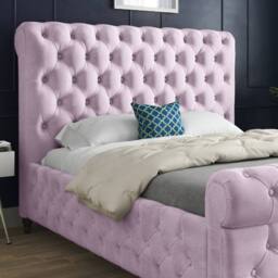 Casani Steeton Sleigh Upholstered Pink Soft Velvet Designer Bed Frame - Size: Small Single - thumbnail 6
