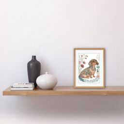 "Artery8 Wall Art Print Dachshund Shorthaired Dog with Ornate Floral Patterns Colourful Colour Pencil Artwork Framed 9X7 Inch - Size: W7"" x H9""" - thumbnail 2