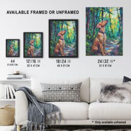 "Artery8 Golden Lab Puppy in Forest Oil Painting Dog Lover Framed Art Print in Green - Size: W12"" x H16""" - thumbnail 3