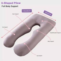 Havendro U Shaped Maternity Pregnancy Pillow wit Cover Sleeping Pillow in Grey - thumbnail 3