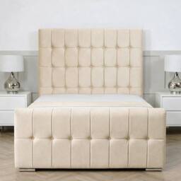 Living Comfort Bedz Belmont Plush Velvet Upholstered Bed Slatted Base - 48 Inch Headboard in Cream - Size: King - thumbnail 2