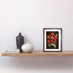 "Artery8 Wall Art Print Old School USA Tattoo Ink Body Art Red Orchid Rockabilly Americana 50s Artwork Framed 9X7 Inch in Brown - Size: W7"" x H9""" - thumbnail 2