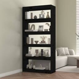Berkfield Home Book Cabinet/Room Divider Black 80x30x167.4 cm Solid Wood Pine - thumbnail 2