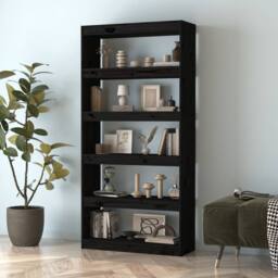Berkfield Home Book Cabinet/Room Divider Black 80x30x167.4 cm Solid Wood Pine - thumbnail 3