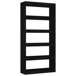 Berkfield Home Book Cabinet/Room Divider Black 80x30x167.4 cm Solid Wood Pine - thumbnail 1