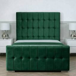 Living Comfort Bedz Belmont Plush Velvet Upholstered Bed Slatted Base - 48 Inch Headboard in Green - Size: Small Double - thumbnail 2