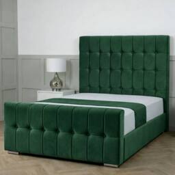 Living Comfort Bedz Belmont Plush Velvet Upholstered Bed Slatted Base - 48 Inch Headboard in Green - Size: Small Double