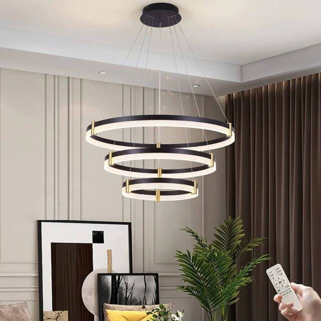 NIVOR 3 Rings 80cm Tiered Chandelie Dimmable LED Acrylic Crystal Pendant in Black - image 1