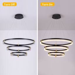 NIVOR 3 Rings 80cm Tiered Chandelie Dimmable LED Acrylic Crystal Pendant in Black - thumbnail 3