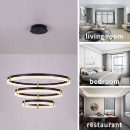 NIVOR 3 Rings 80cm Tiered Chandelie Dimmable LED Acrylic Crystal Pendant in Black - thumbnail 9