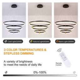 NIVOR 3 Rings 80cm Tiered Chandelie Dimmable LED Acrylic Crystal Pendant in Black - thumbnail 4