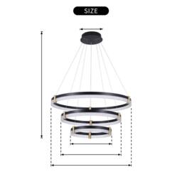 NIVOR 3 Rings 80cm Tiered Chandelie Dimmable LED Acrylic Crystal Pendant in Black - thumbnail 2