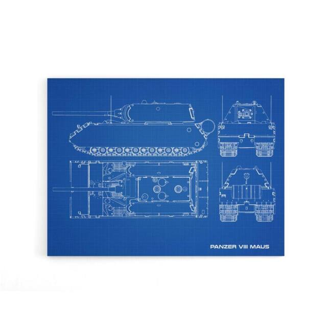 "Artery8 Panzer VIII Maus Super Heavy Tank Blueprint Canvas Wall Art Print in Blue - Size: W18"" x H24""" - image 1