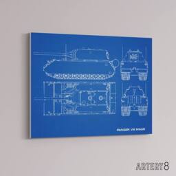 "Artery8 Panzer VIII Maus Super Heavy Tank Blueprint Canvas Wall Art Print in Blue - Size: W18"" x H24""" - thumbnail 2