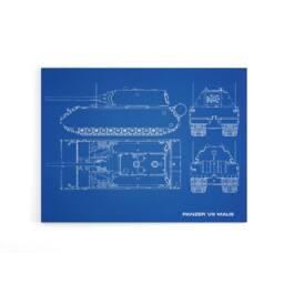 "Artery8 Panzer VIII Maus Super Heavy Tank Blueprint Canvas Wall Art Print in Blue - Size: W18"" x H24""" - thumbnail 1