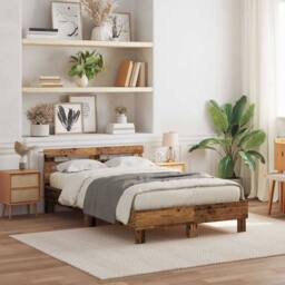 Berkfield Home Engineered Wood Bed Frame Old wood Engineered wood 120 x 190 cm in Brown - thumbnail 2