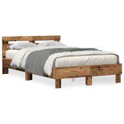 Berkfield Home Engineered Wood Bed Frame Old wood Engineered wood 120 x 190 cm in Brown - thumbnail 5