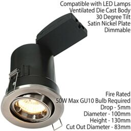 Loops FIRE RATED GU10 Lamp Ceiling Down Light Nickel PUSH FIT FAST FIX Adjustable Tilt in Metallics - thumbnail 2