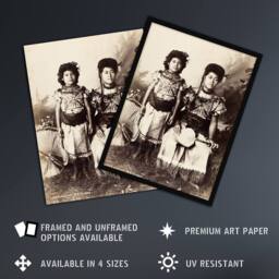 Artery8 Burton Brothers Photograph of Samoan Princesses Framed Wall Art Print in Brown - Size: A4 - thumbnail 2