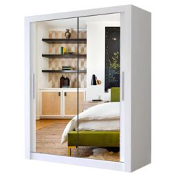 Interior Emporium Ltd IE Milan Sliding Mirror Door Wardrobe with Drawers & Shelves - Sliding Door Wardrobe with LED Lighting ( White, 180 cm ) - thumbnail 4