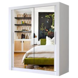 Interior Emporium Ltd IE Milan Sliding Mirror Door Wardrobe with Drawers & Shelves - Sliding Door Wardrobe with LED Lighting ( White, 180 cm ) - thumbnail 1