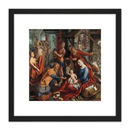 Artery8 Pieter Aertsen The Adoration Of The Magi Aertsen 8X8 Inch Square Wooden Framed Wall Art Print Picture with Mount in Black - thumbnail 1
