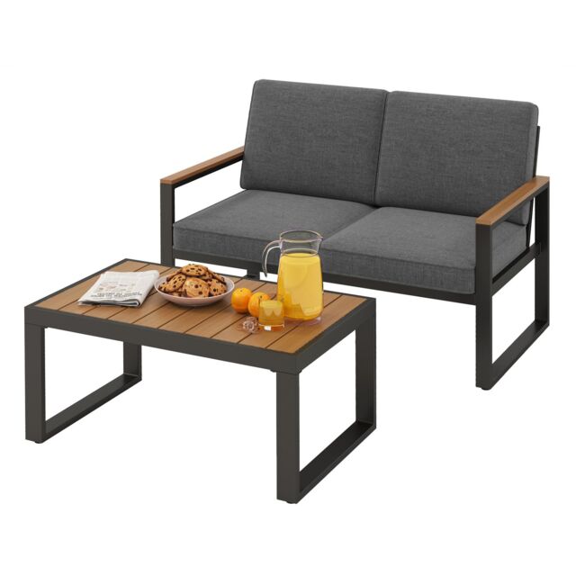 Gymax 2 Piece Patio Furniture Set Cushioned Sectional Sofa With Coffee Table in Grey - image 1
