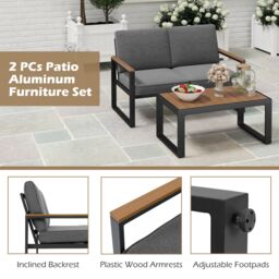 Gymax 2 Piece Patio Furniture Set Cushioned Sectional Sofa With Coffee Table in Grey - thumbnail 3