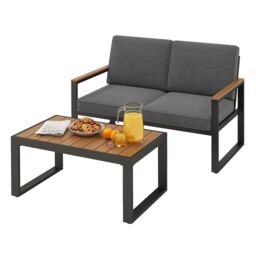 Gymax 2 Piece Patio Furniture Set Cushioned Sectional Sofa With Coffee Table in Grey - thumbnail 1